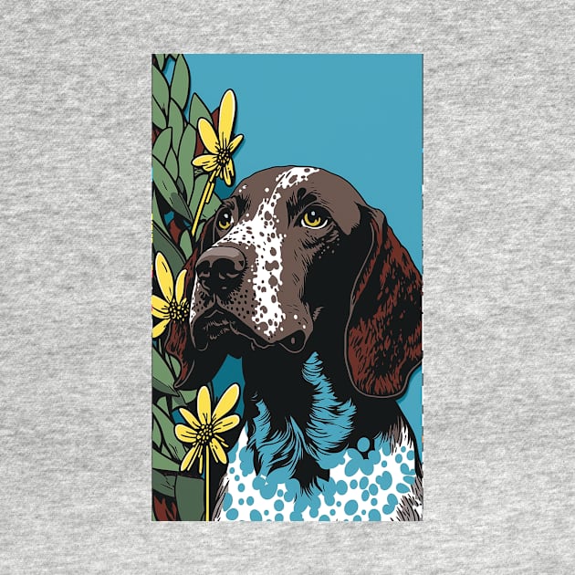 German Shorthair Pointer Dog Vibrant Tropical Flower Tall Retro Vintage Digital Pop Art Portrait by ArtHouseFlunky